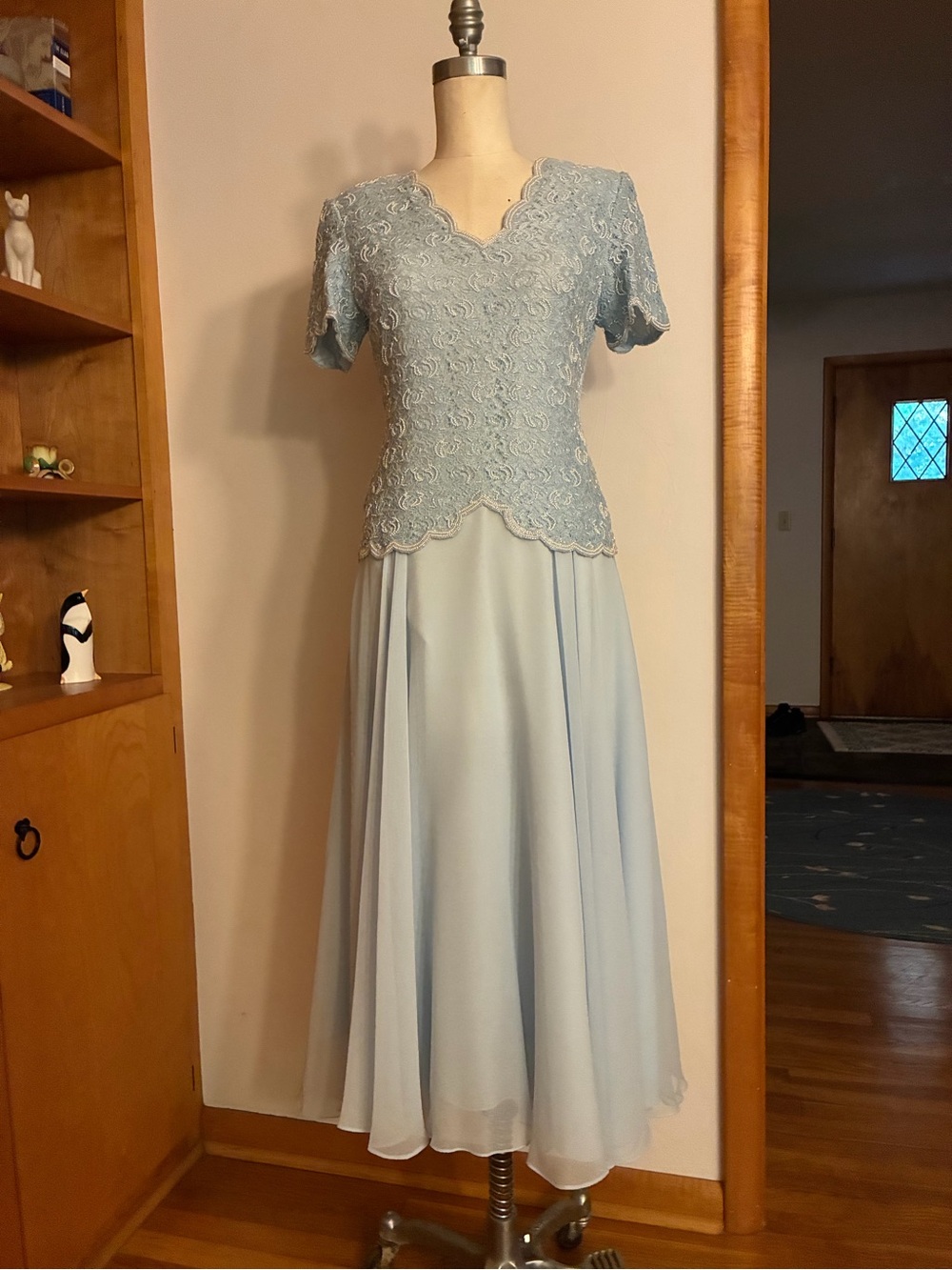 Laurence Kazar Pale Blue Beaded Evening Dress Formal Coming of Age  Festive